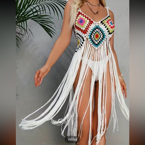 #143 Full Handmade Geo Pattern Crochet coverup - Picture 2 of 7